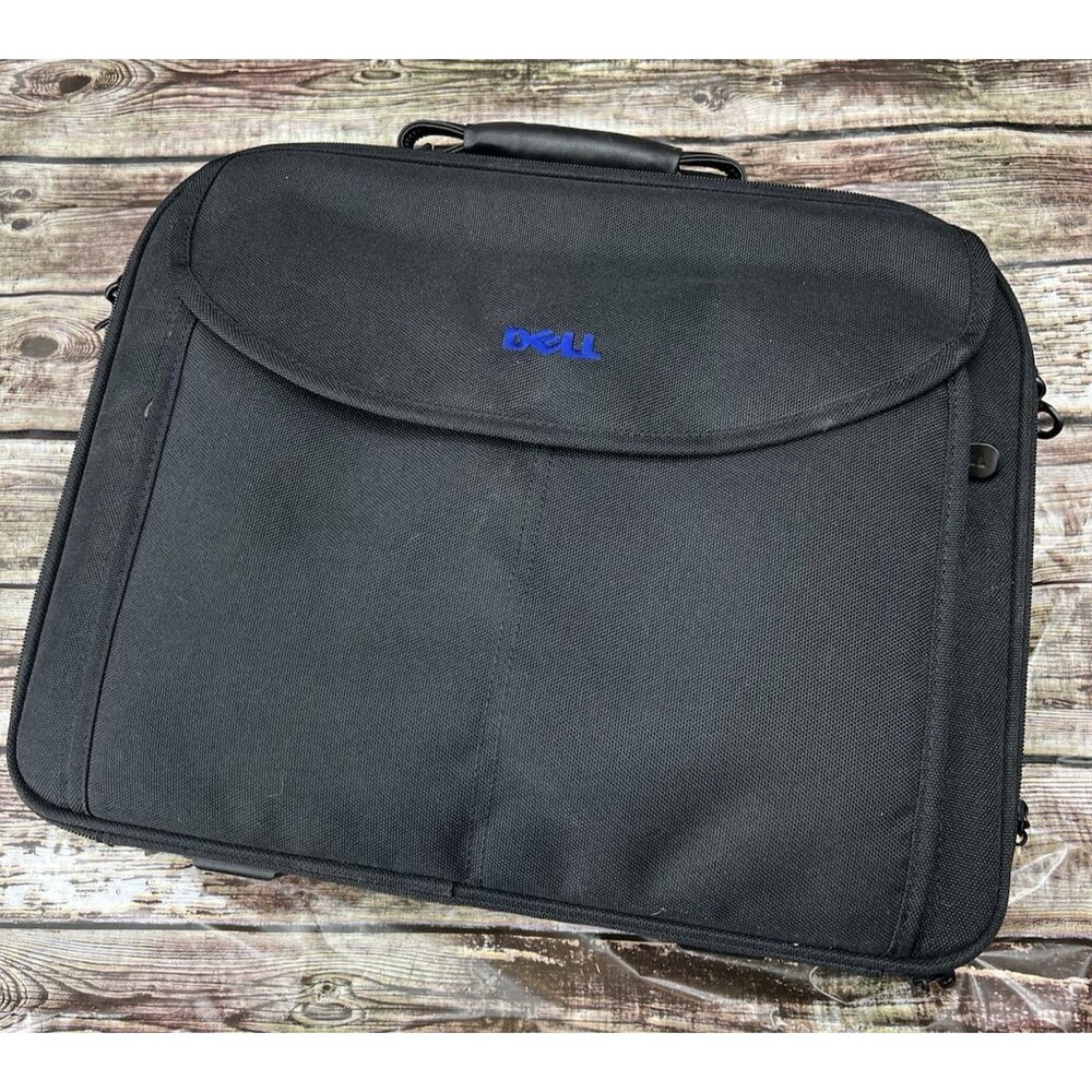Dell Classic 15" Laptop Briefcase Canvas Black Heavy Duty Pockets Zippers - Picture 2 of 6
